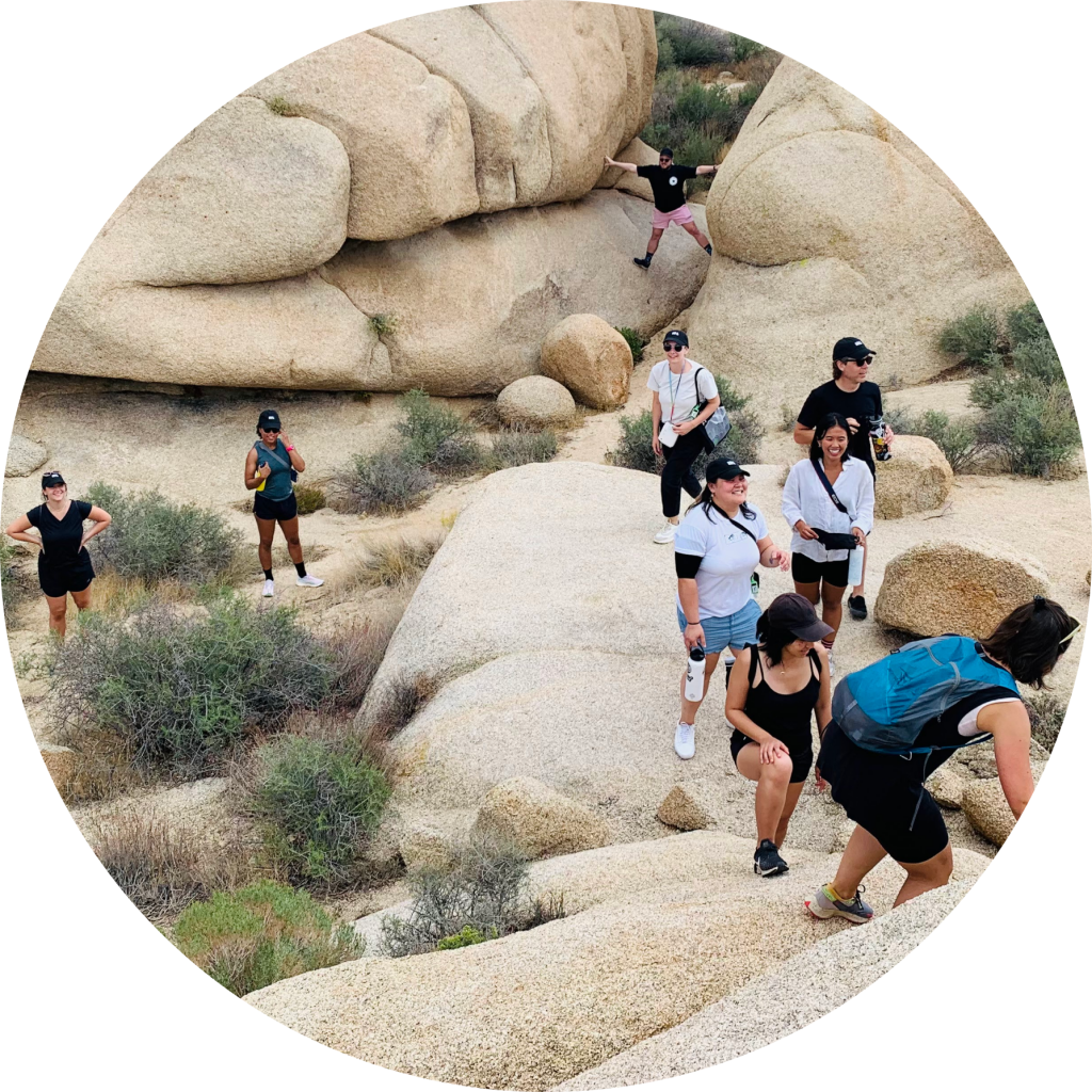 An image of the studio team hiking in Joshua Tree National Park during a recent company retreat. 